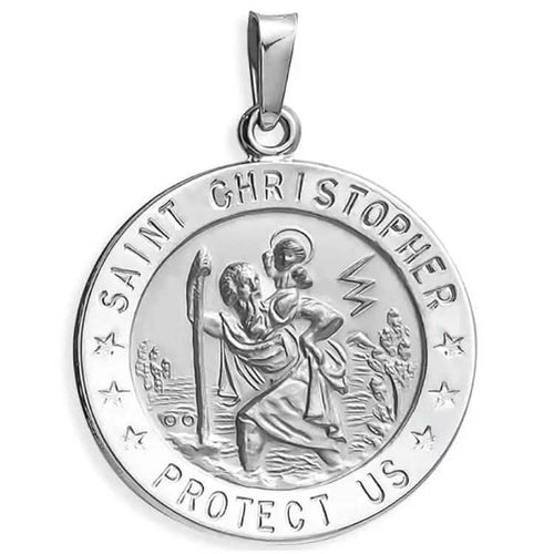 925 Sterling Silver 20MM Saint Christopher Religious Pendant Necklace